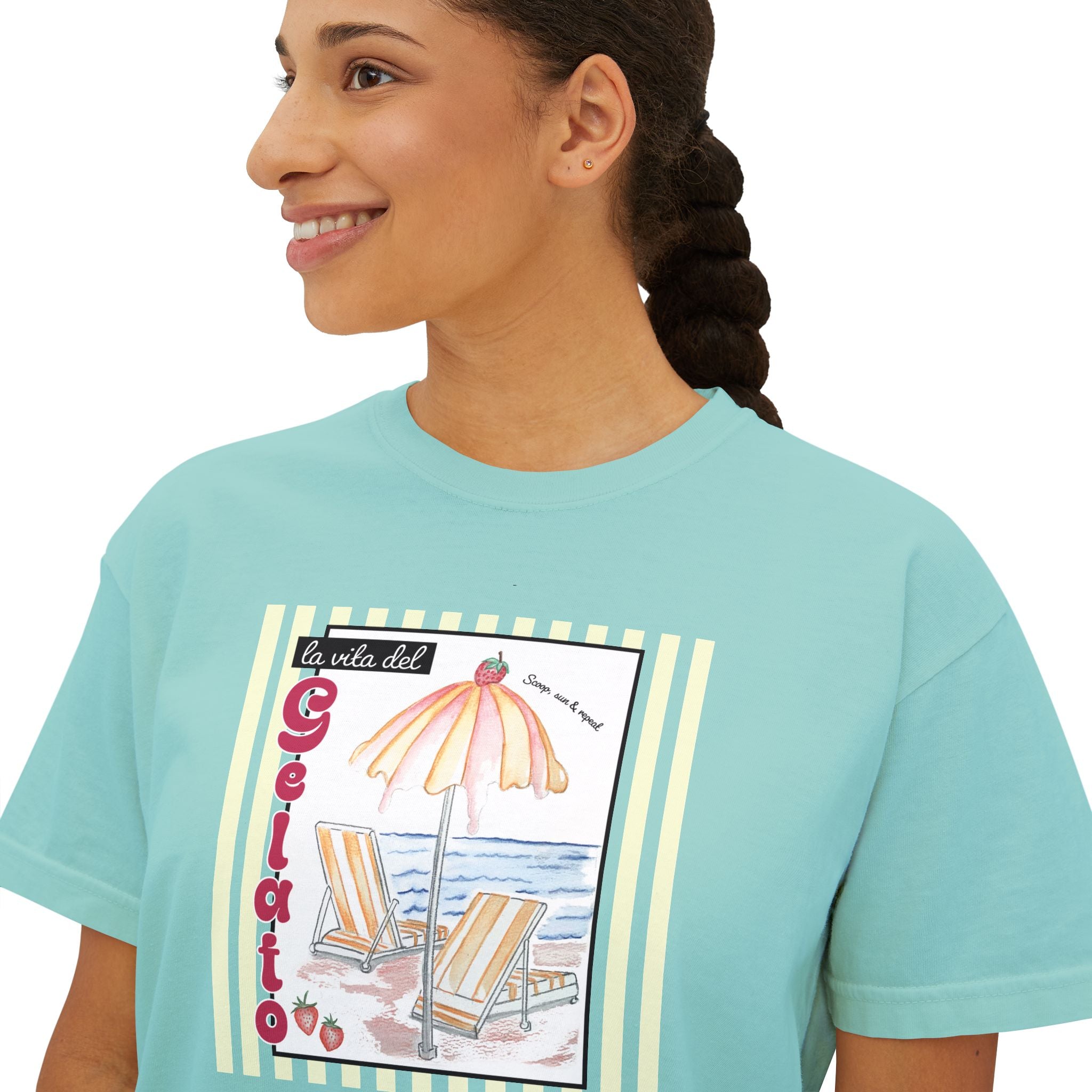 Scoop, Sun and Repeat Boxy Women's Tee - 100% Soft Cotton