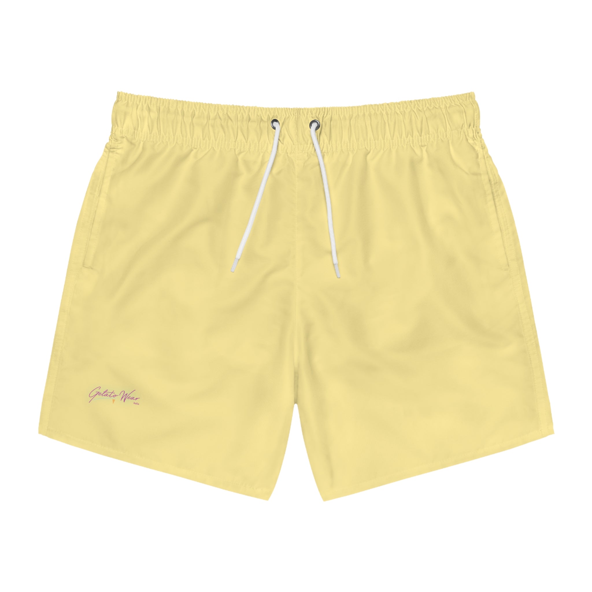 Stylish Signature Men's Swim Shorts, Subtle Colour of "Zabaione" Flavour. - Designed in Italy