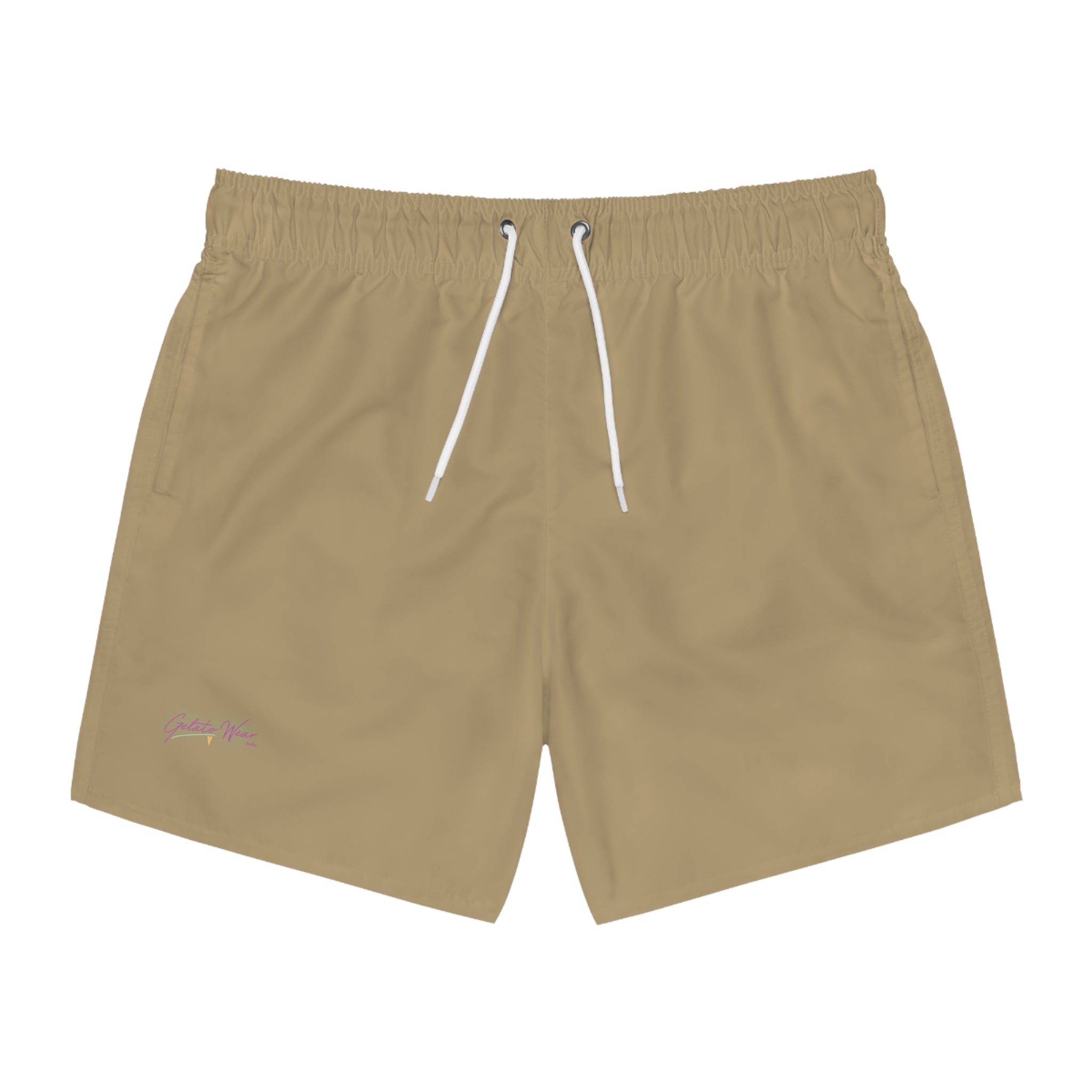 Stylish Signature Men's Swim Shorts, Subtle Colour of "Caffe" Flavour. - Designed in Italy