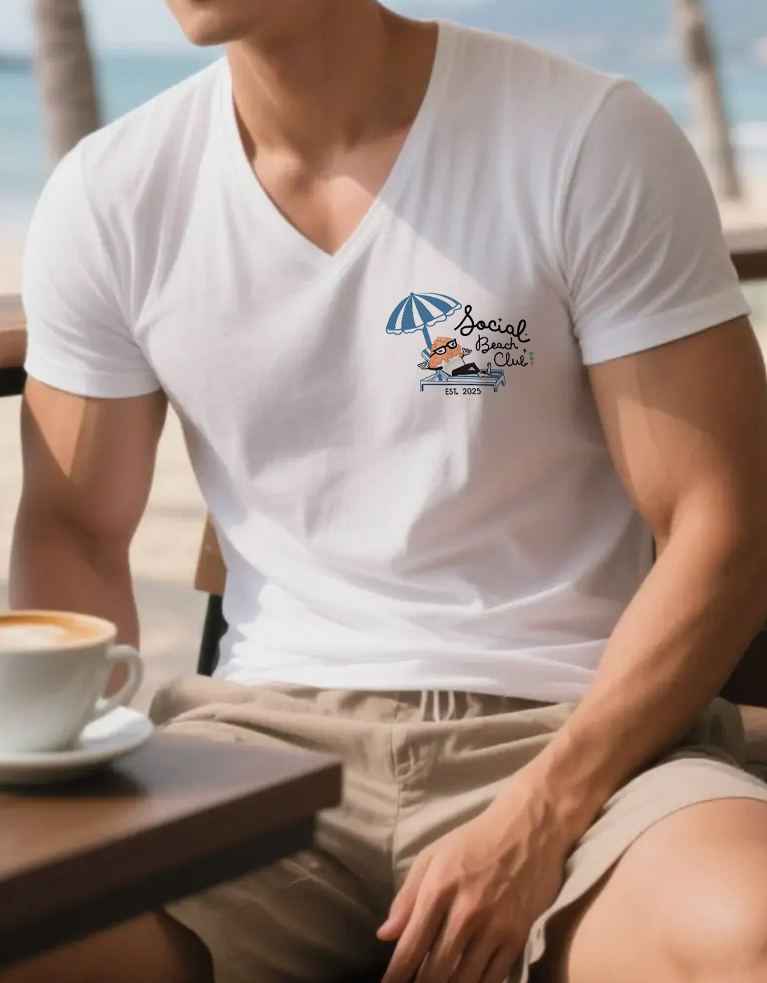 Social Beach Club Retro Fun Vibes Men's V-Neck Tshirt