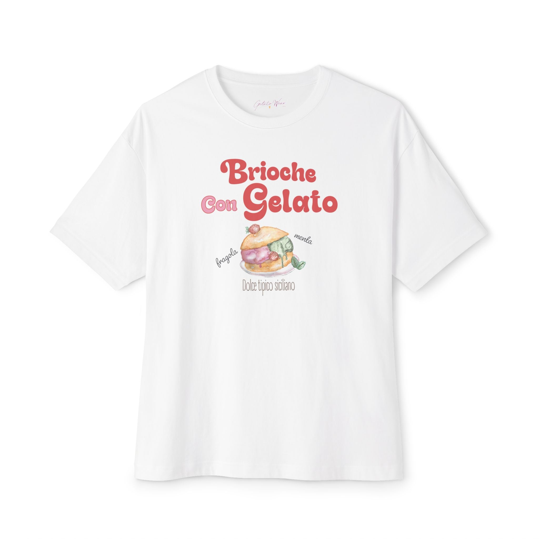 Indulging "Brioche Con Gelato" Oversized Boxy Tee, 100% Relaxed Fit Cotton. - Designed in Italy