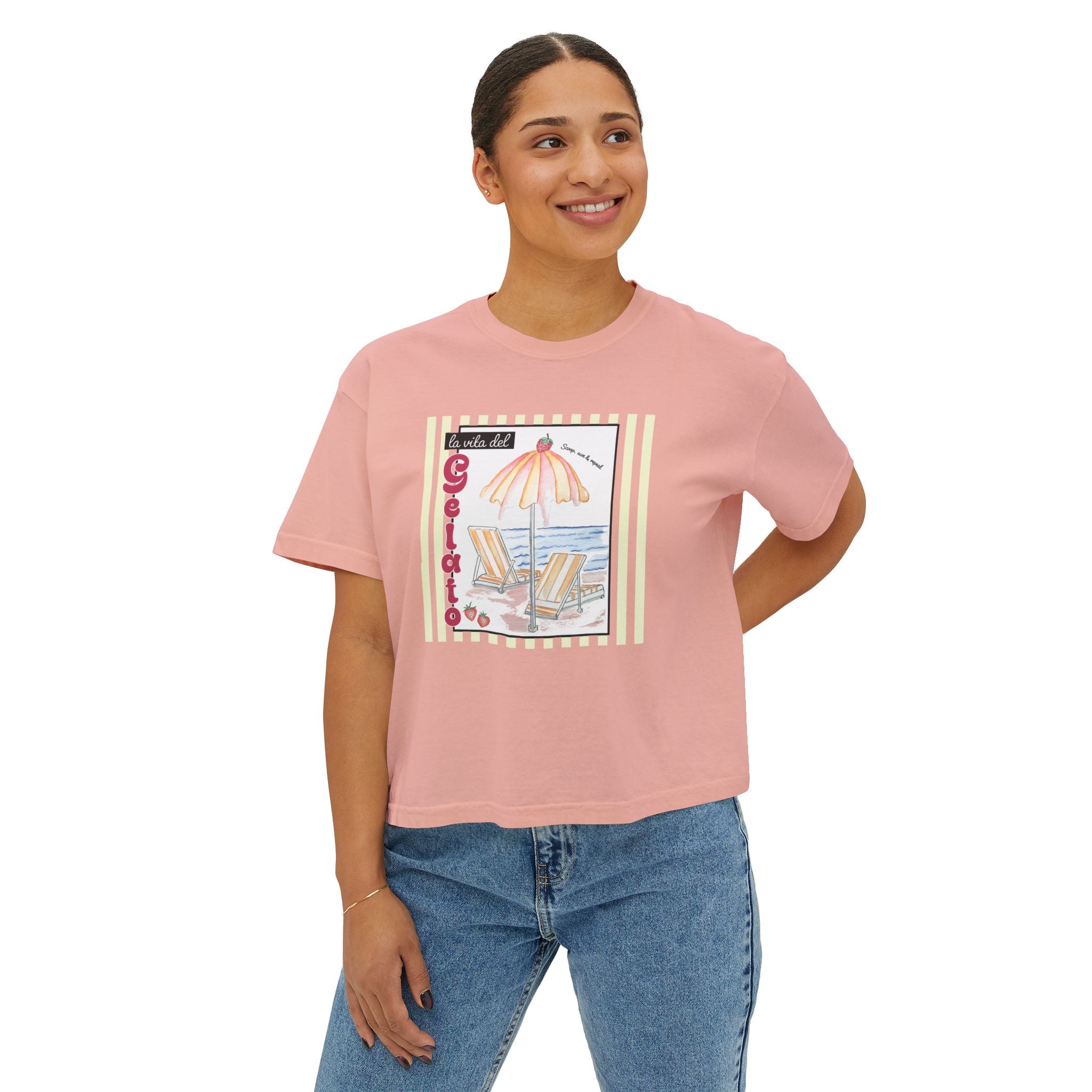Scoop, Sun and Repeat Boxy Women's Tee - 100% Soft Cotton