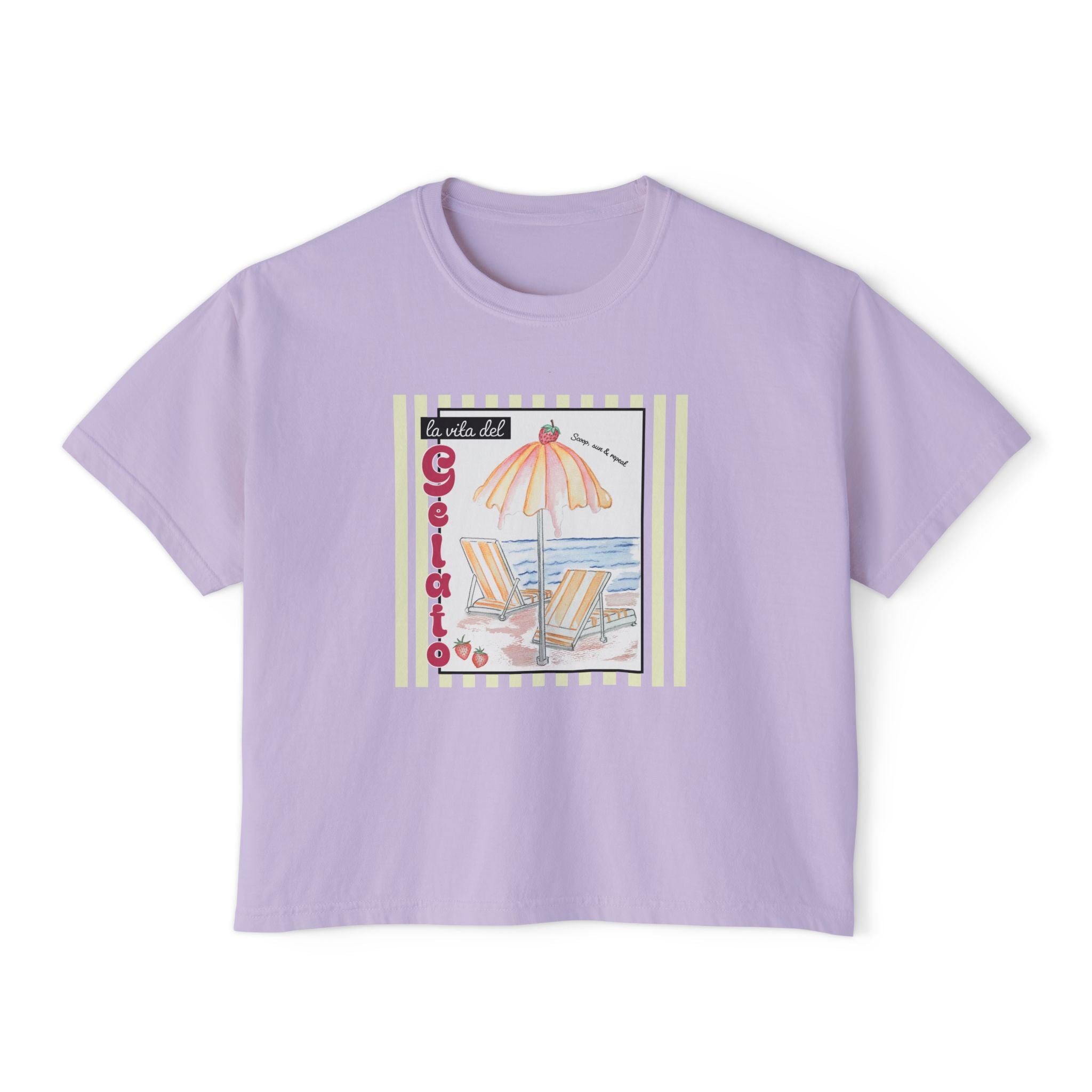 Scoop, Sun and Repeat Boxy Women's Tee - 100% Soft Cotton