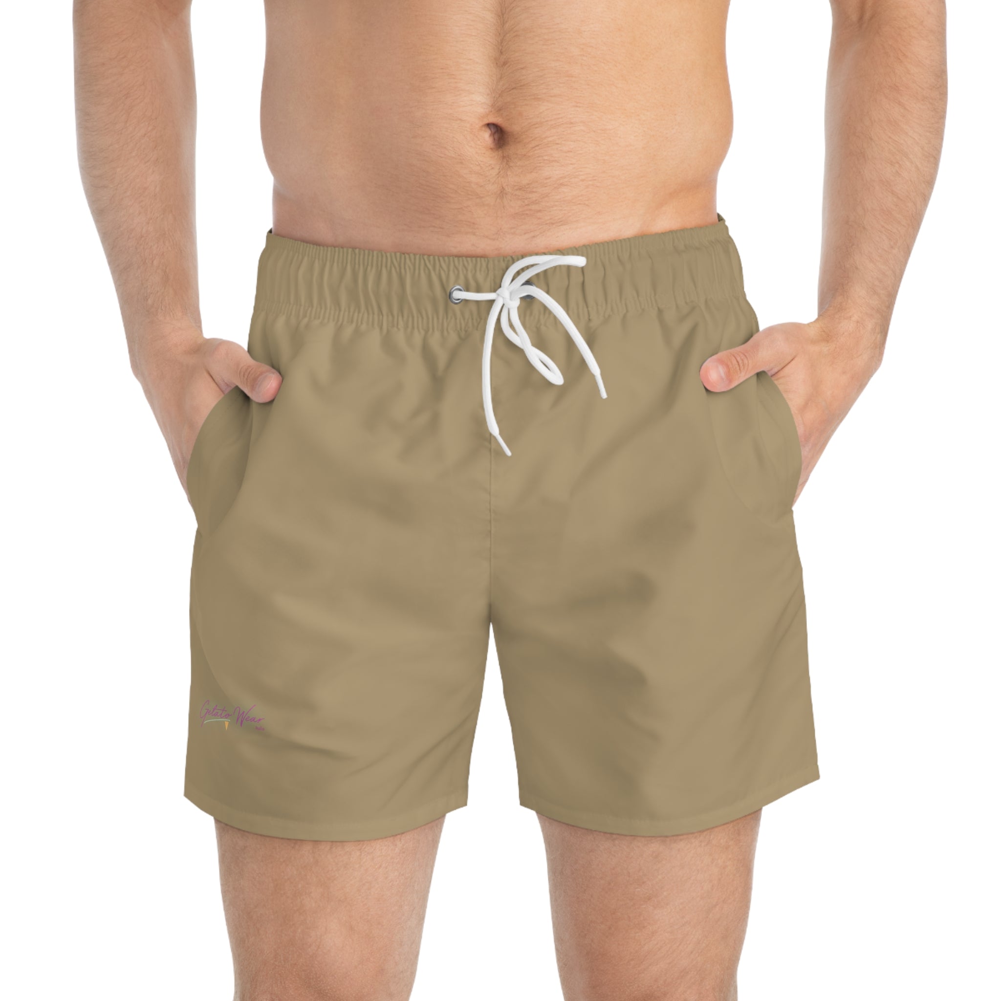 Stylish Signature Men's Swim Shorts, Subtle Colour of "Caffe" Flavour. - Designed in Italy
