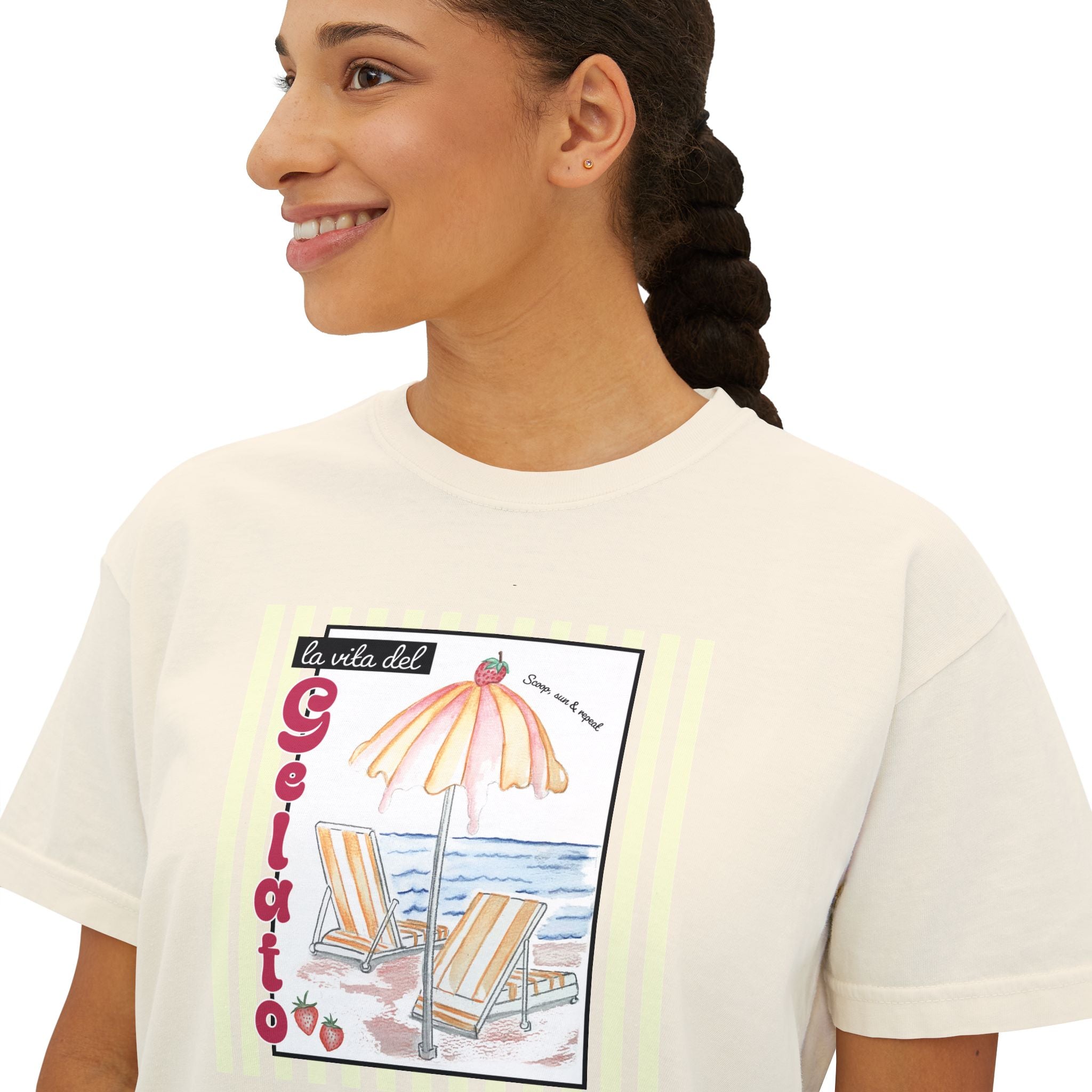 Scoop, Sun and Repeat Boxy Women's Tee - 100% Soft Cotton