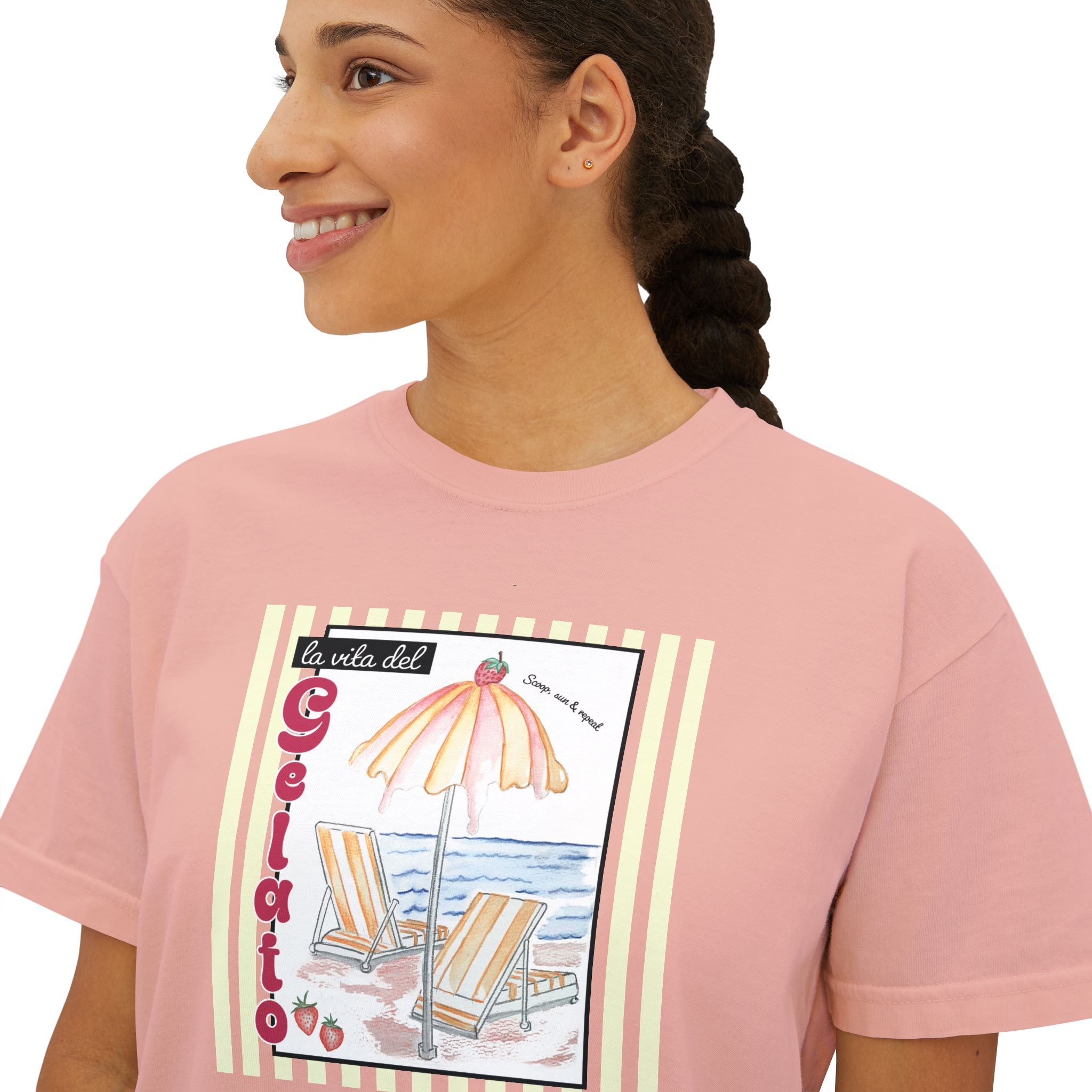 Scoop, Sun and Repeat Boxy Women's Tee - 100% Soft Cotton