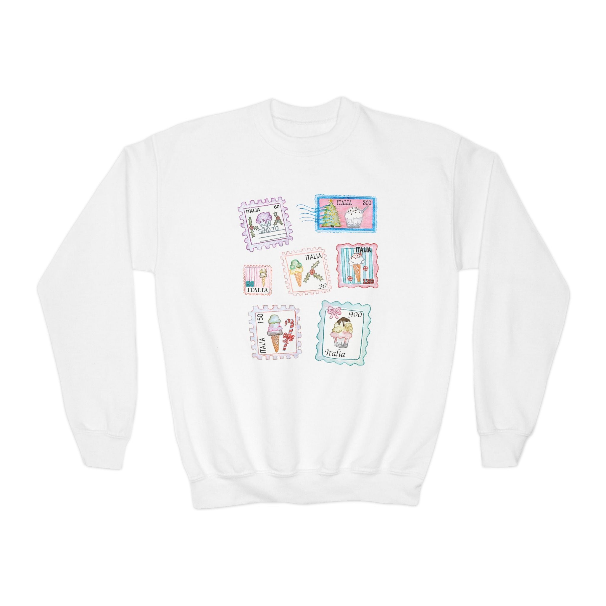 Christmas Postage Stamps Gelato Youth Crewneck Sweater