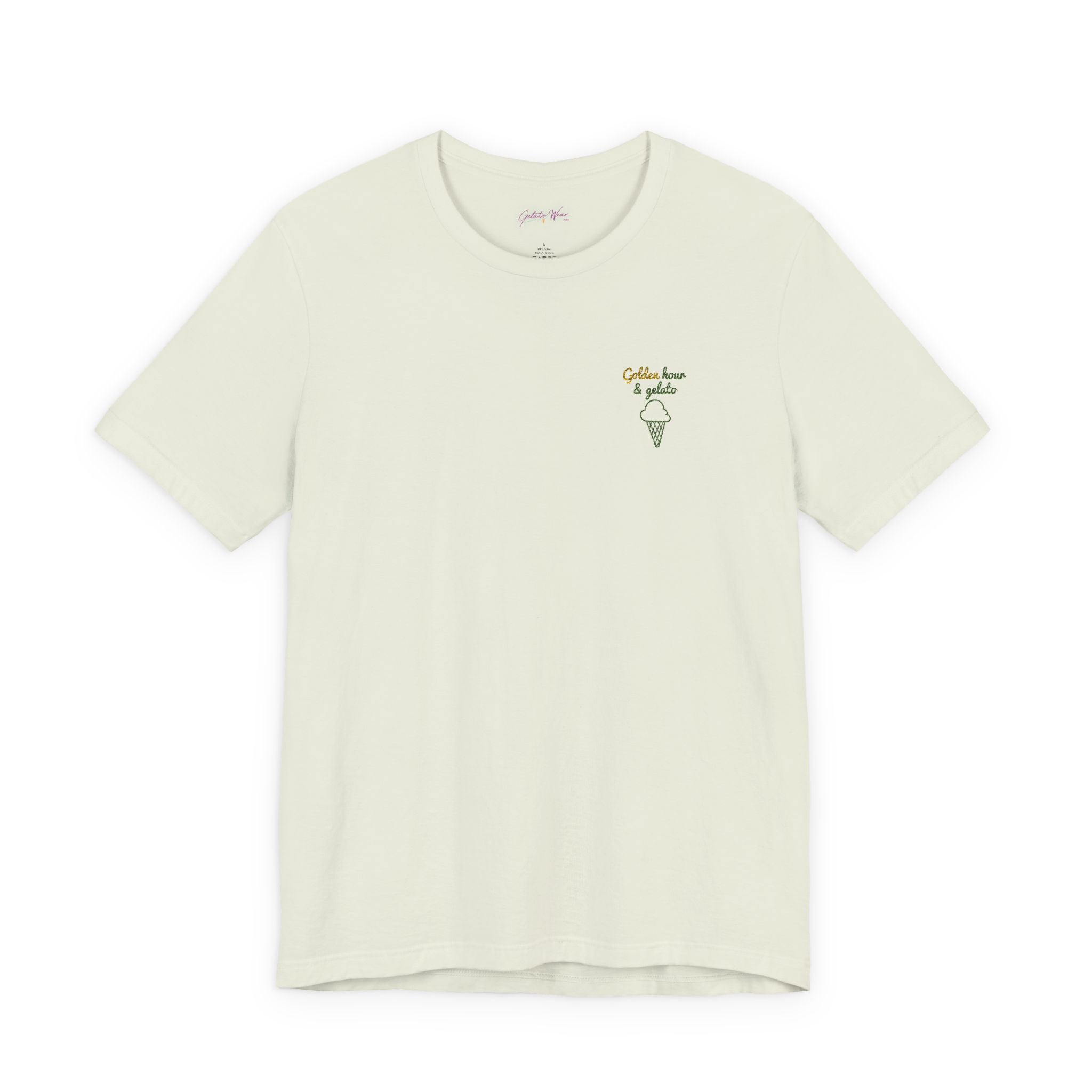 Men's Embroidered Timeless "Golden Hour & Gelato" Classic Soft Tee, 100% Cotton. - Designed in Italy
