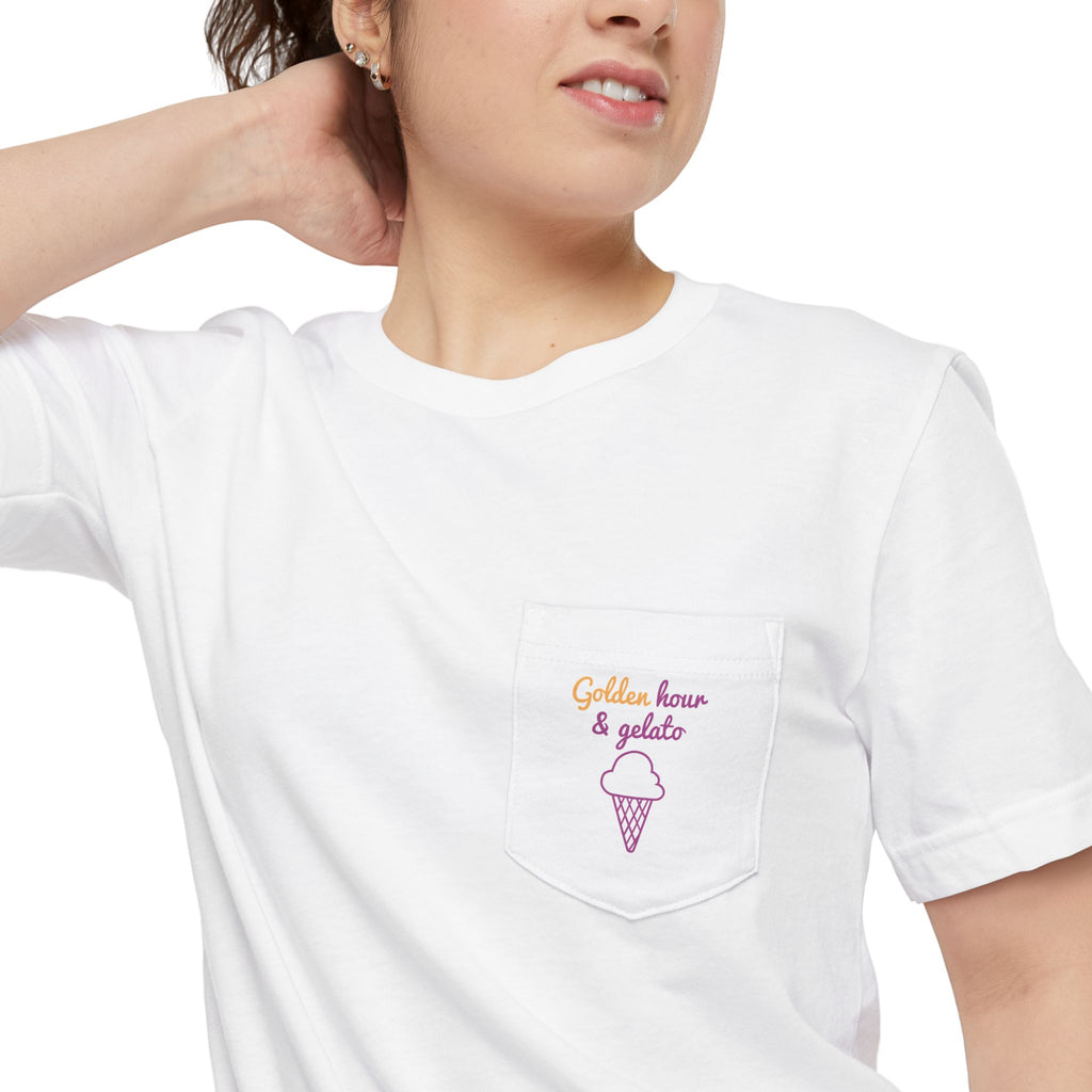 Pocket T-shirt - Adorable Printed Golden Hour & Gelato Women's 100% Cotton Tee