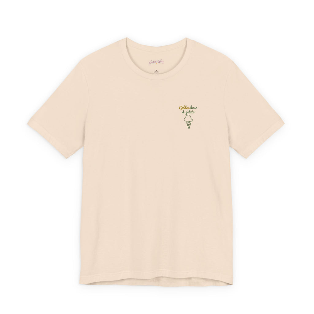 Men's Embroidered Timeless "Golden Hour & Gelato" Classic Soft Tee, 100% Cotton. - Designed in Italy