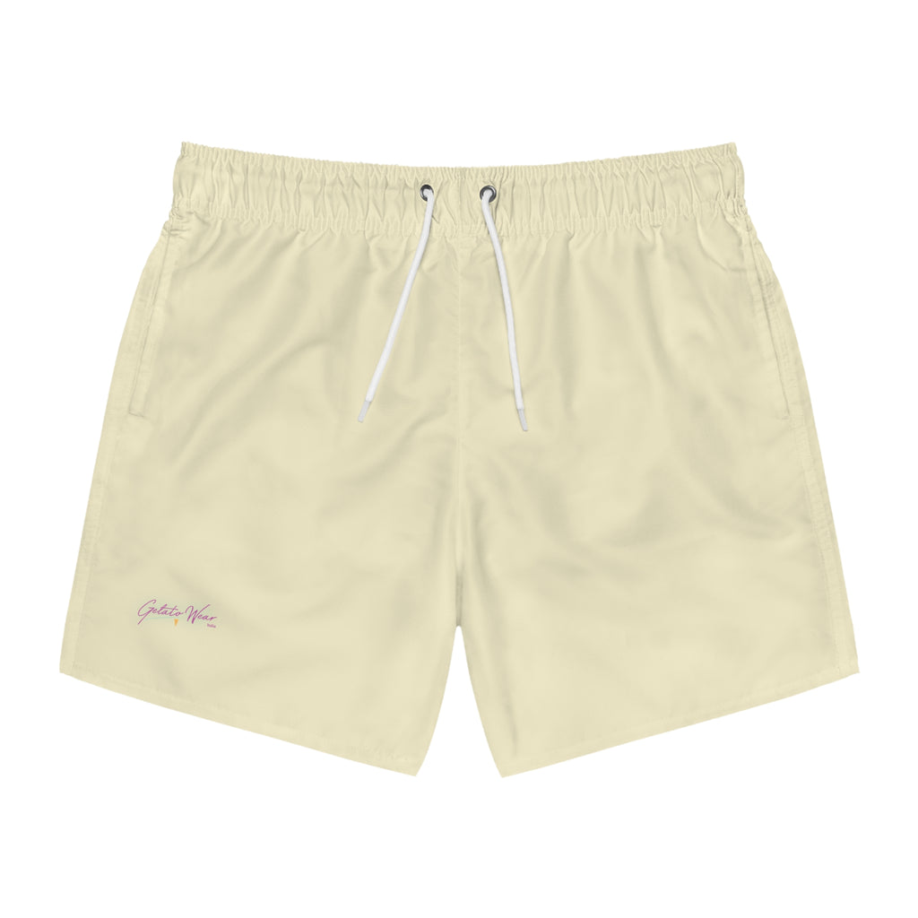 Stylish Signature Men's Swim Shorts, Subtle Colour of "Crema" Flavour. - Designed in Italy