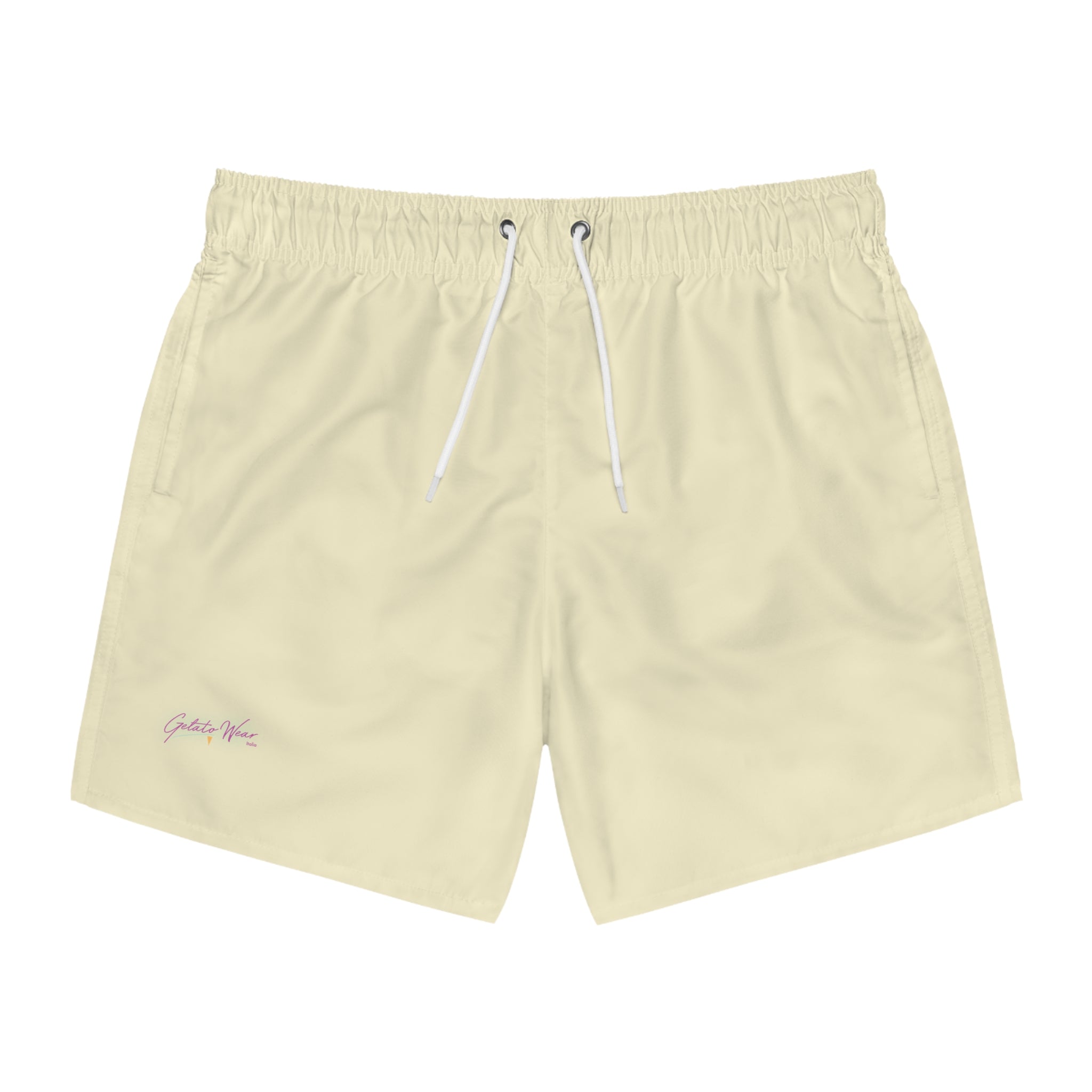 Stylish Signature Men's Swim Shorts, Subtle Colour of "Crema" Flavour. - Designed in Italy