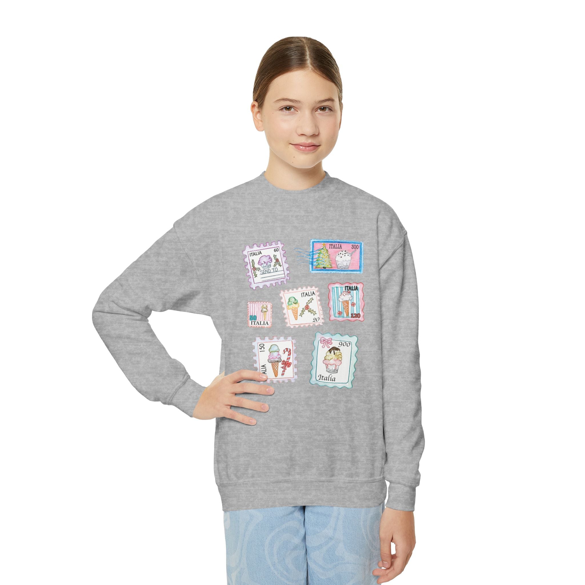 Christmas Postage Stamps Gelato Youth Crewneck Sweater