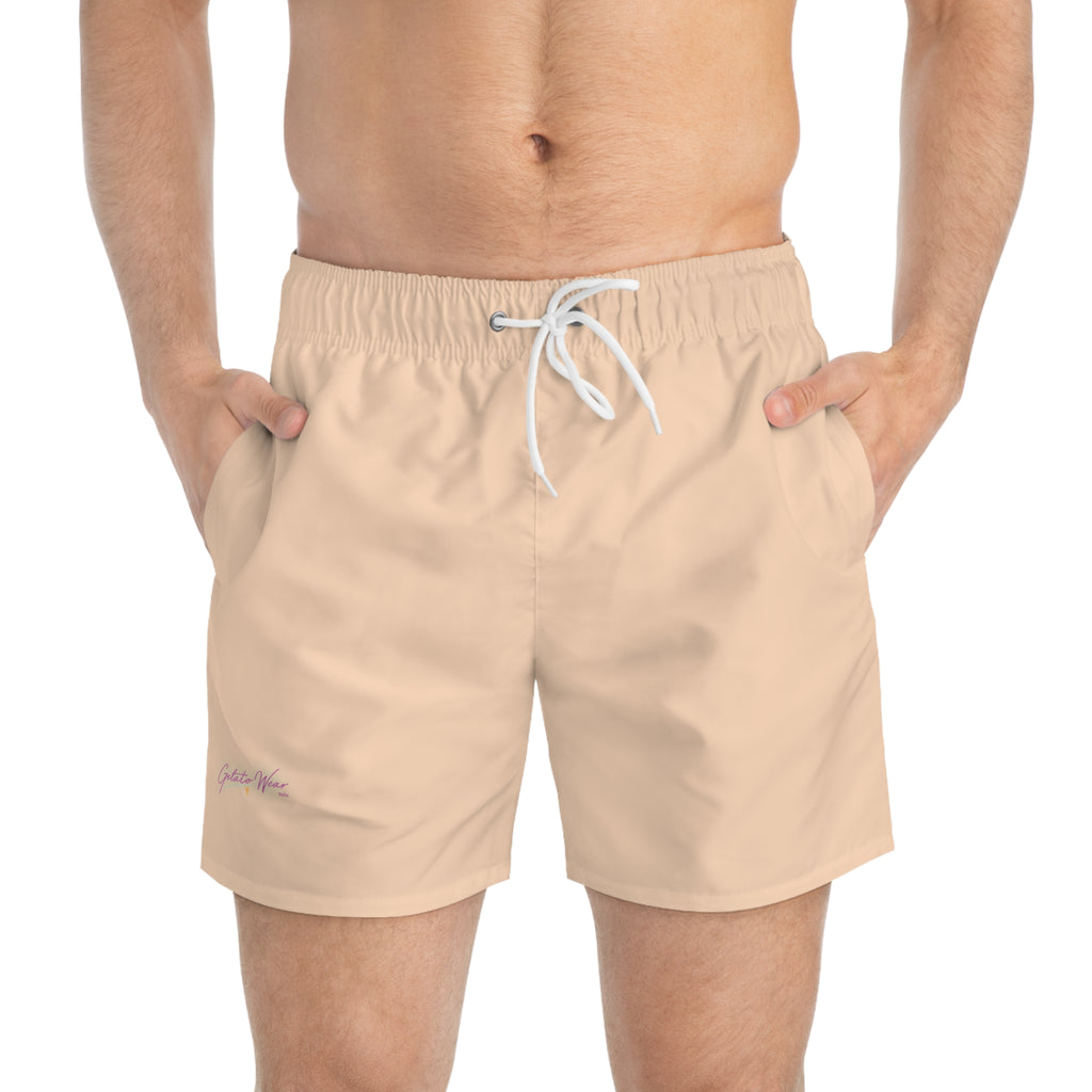 Stylish Signature Men's Swim Shorts, Subtle Colour of "Pesca" Flavour. - Designed in Italy