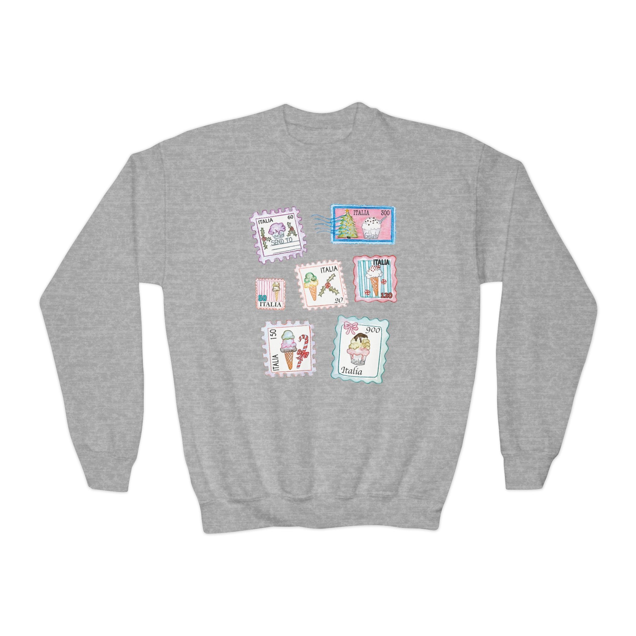 Christmas Postage Stamps Gelato Youth Crewneck Sweater