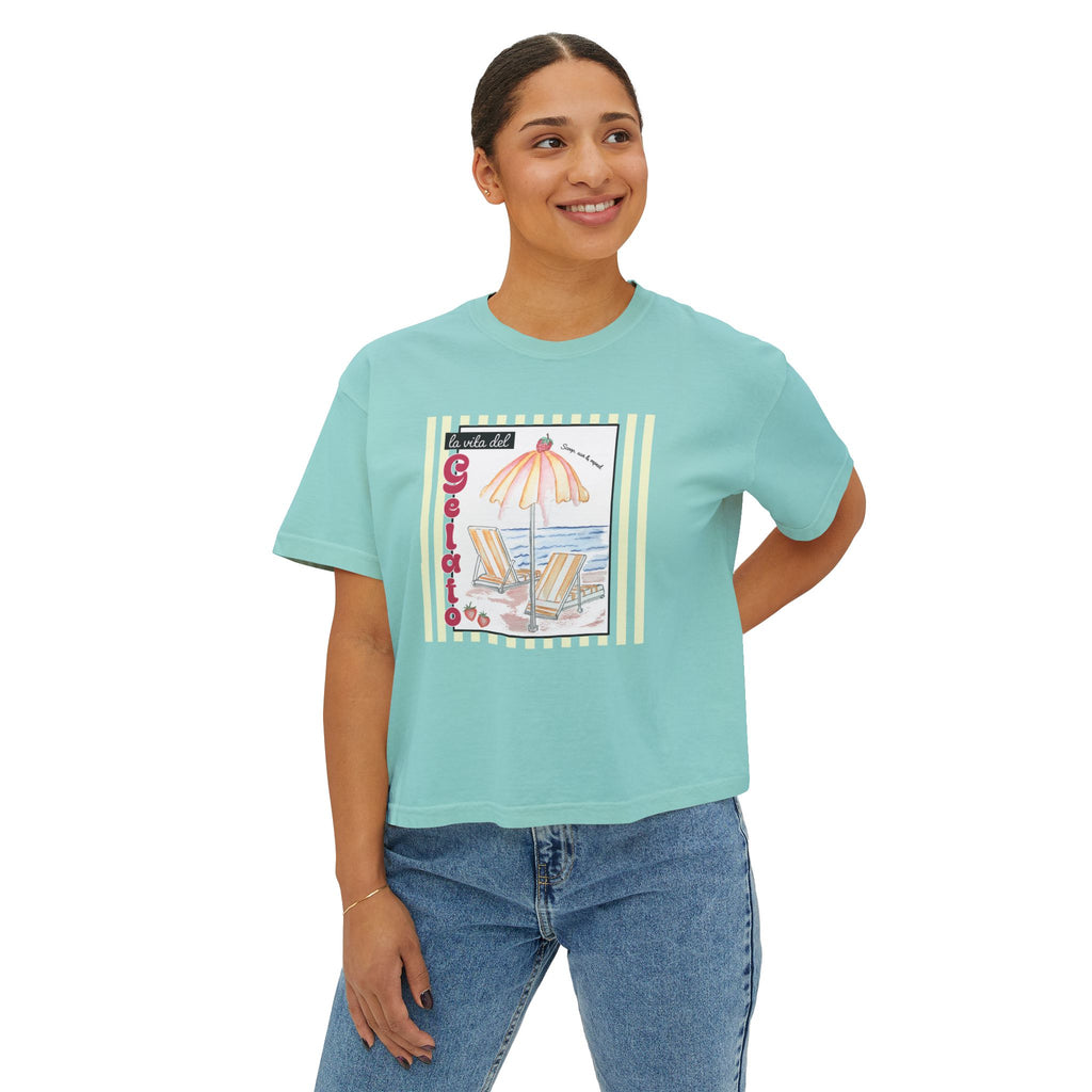Scoop, Sun and Repeat Boxy Women's Tee - 100% Soft Cotton