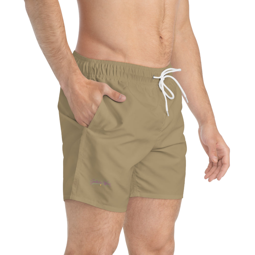 Stylish Signature Men's Swim Shorts, Subtle Colour of "Caffe" Flavour. - Designed in Italy