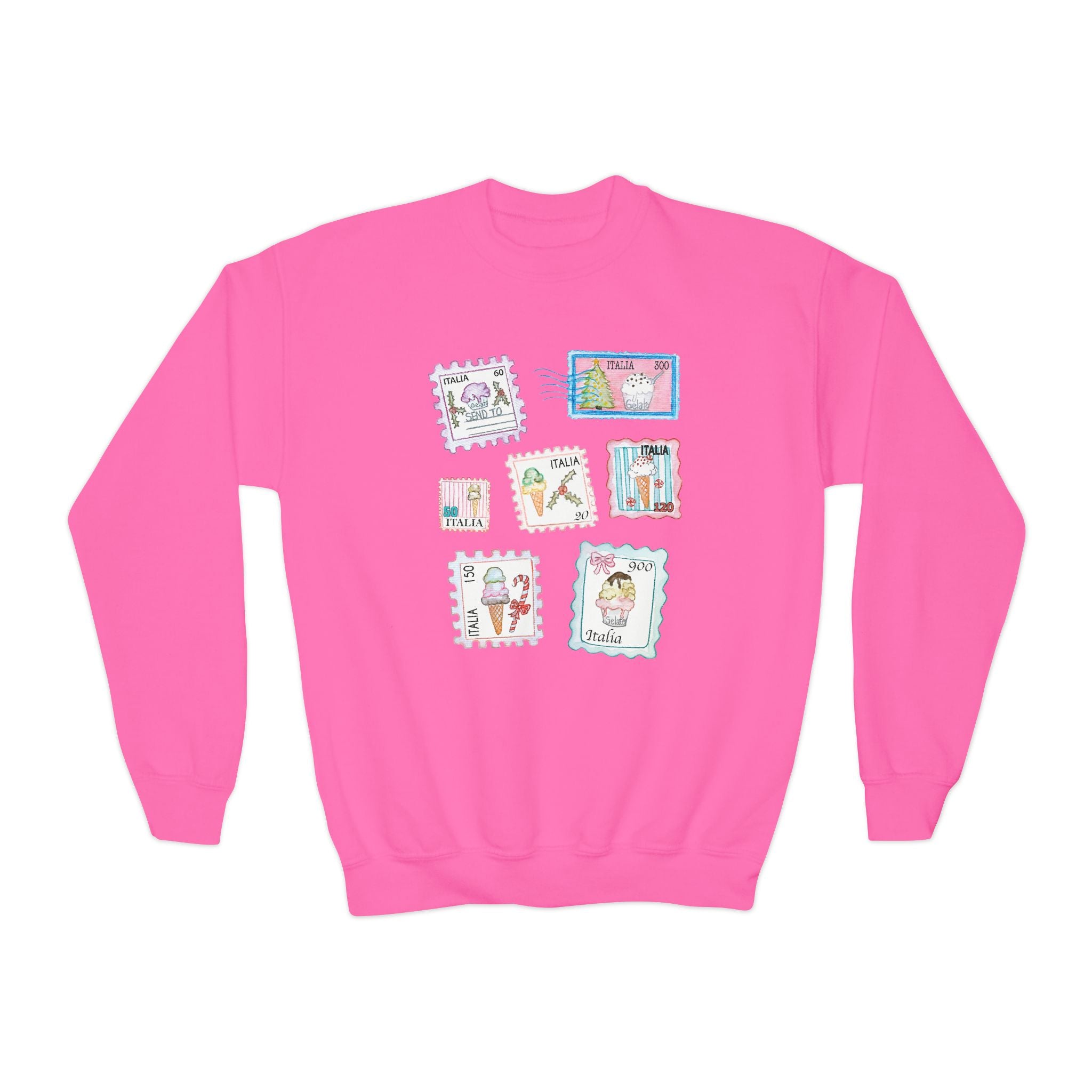 Christmas Postage Stamps Gelato Youth Crewneck Sweater