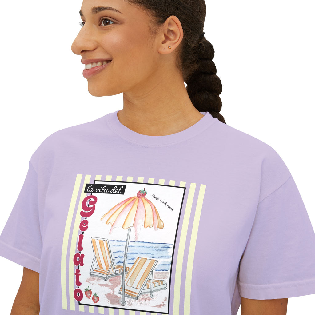 Scoop, Sun and Repeat Boxy Women's Tee - 100% Soft Cotton