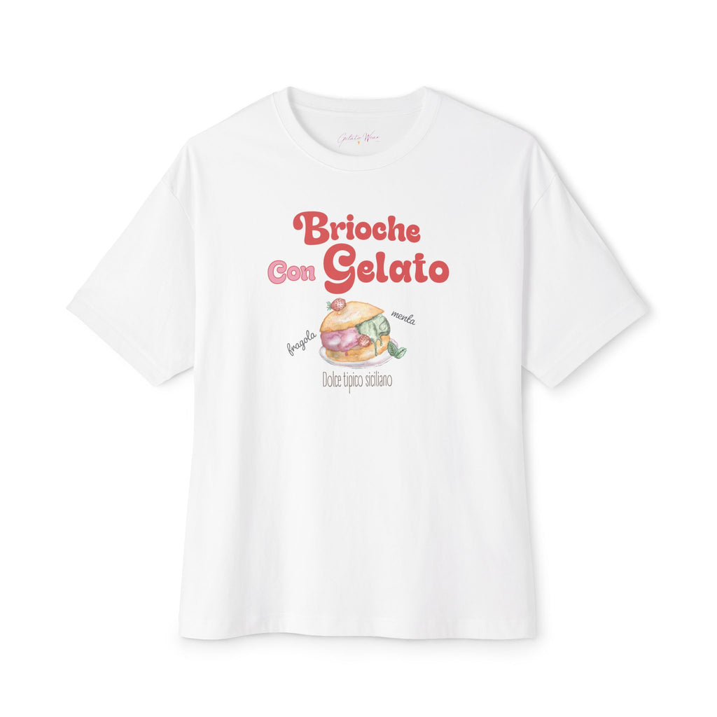 Indulging "Brioche Con Gelato" Oversized Boxy Tee, 100% Relaxed Fit Cotton. - Designed in Italy