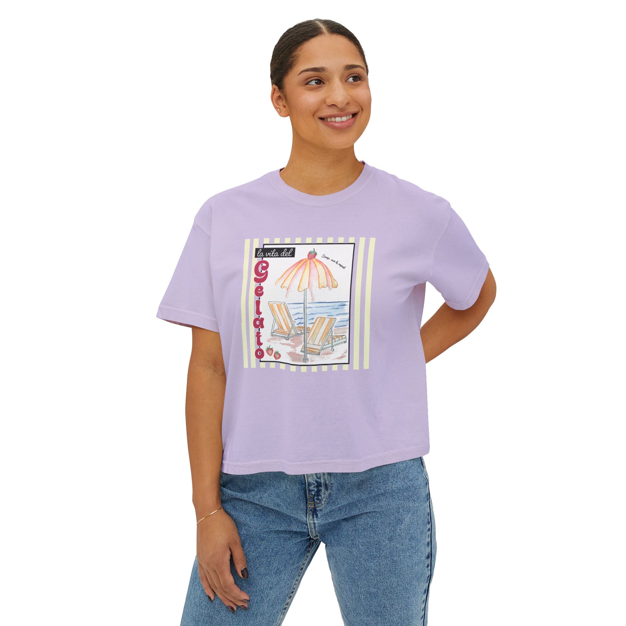 Scoop, Sun and Repeat Boxy Women's Tee - 100% Soft Cotton
