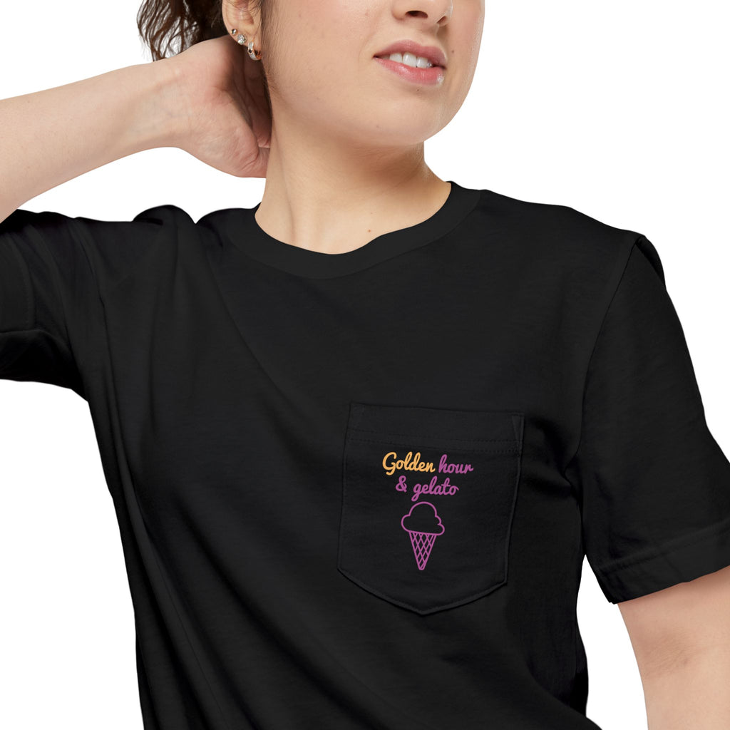 Pocket T-shirt - Adorable Printed Golden Hour & Gelato Women's 100% Cotton Tee