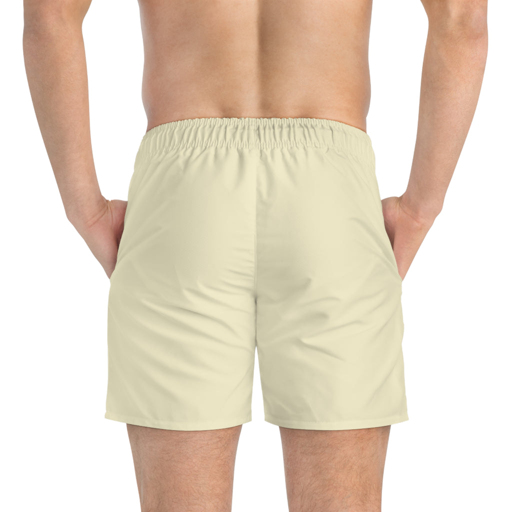 Stylish Signature Men's Swim Shorts, Subtle Colour of "Crema" Flavour. - Designed in Italy