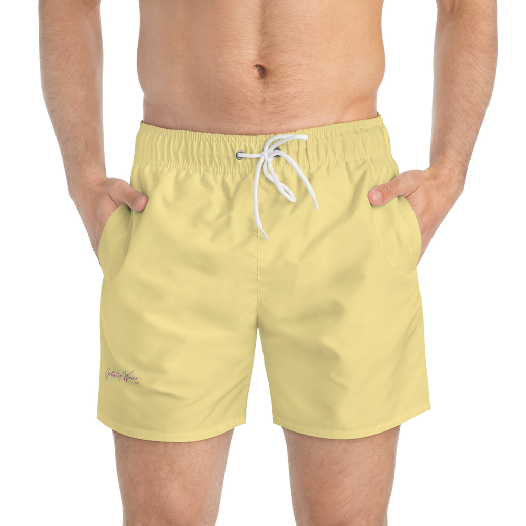 Stylish Signature Men's Swim Shorts, Subtle Colour of "Zabaione" Flavour. - Designed in Italy