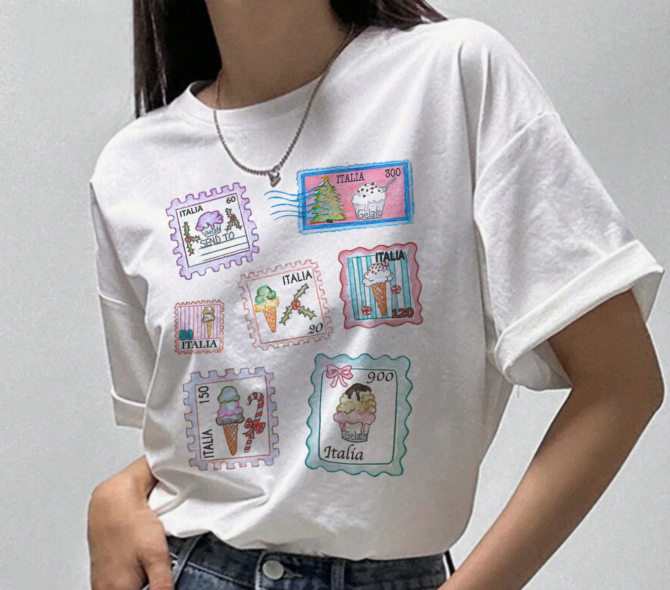 Christmas Postage Stamps Gelato Crewneck Tshirt