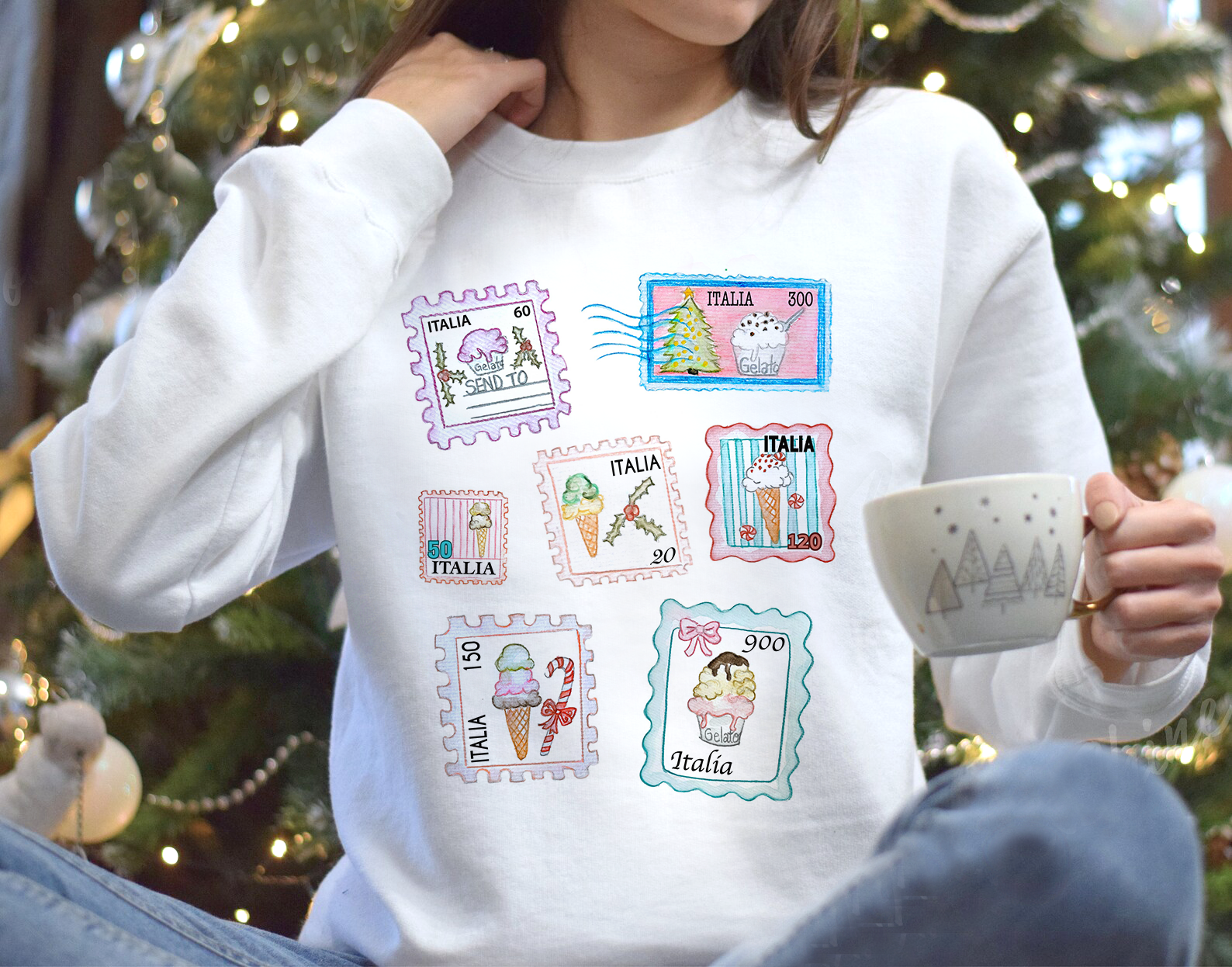 Christmas Postage Stamps Gelato Crewneck Sweater